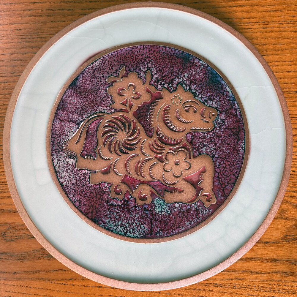 Year of the horse Chinese zodiac ceramic plate and holder